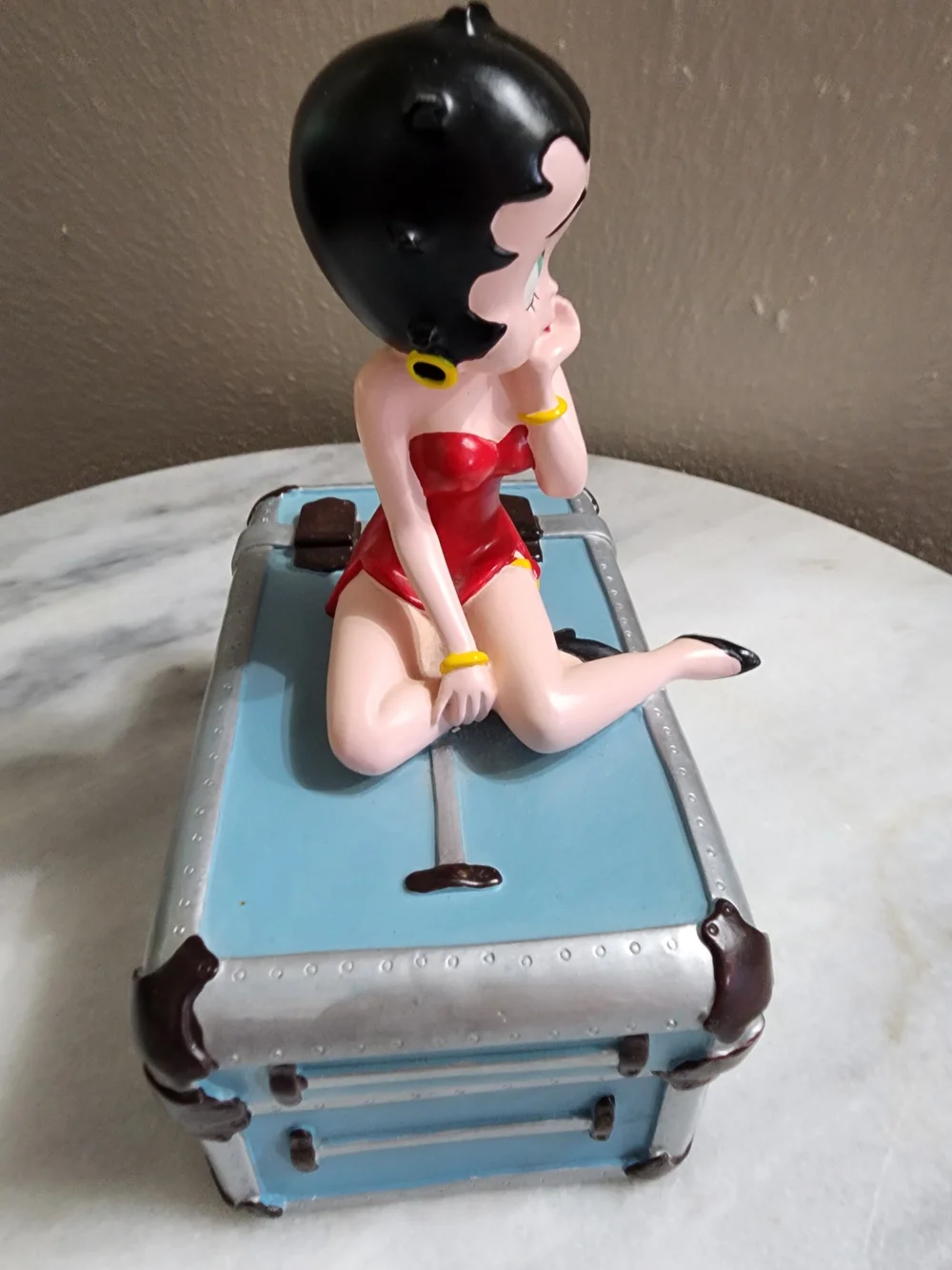 Betty Boop Figurine on Blue Trunk Trinket Box